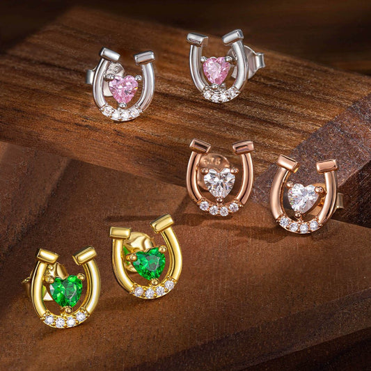 Custom Birthstone Horseshoe Stud Earrings