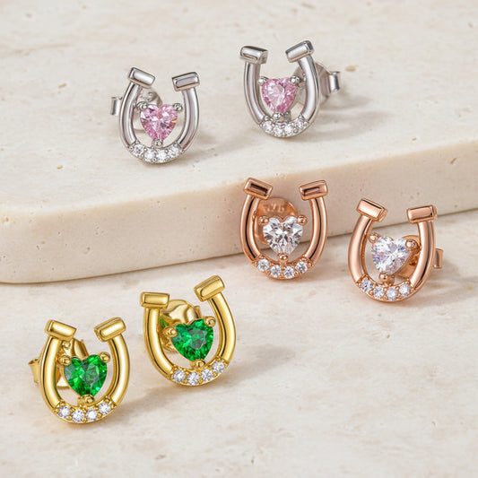 Custom Birthstone Horseshoe Stud Earrings