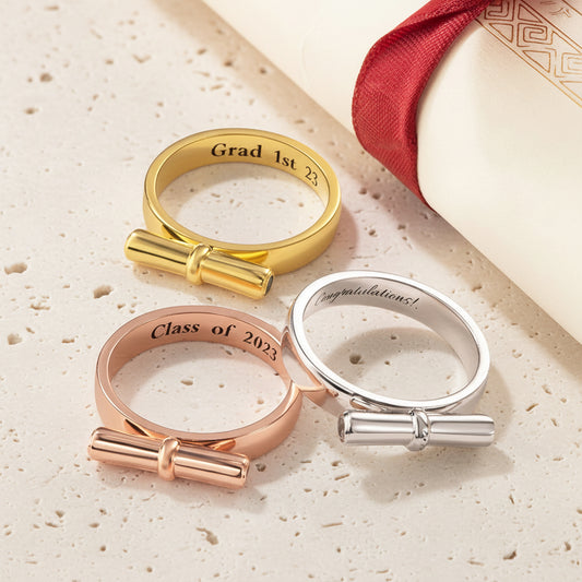 Custom Engraved Graduation Ring with Birthstone