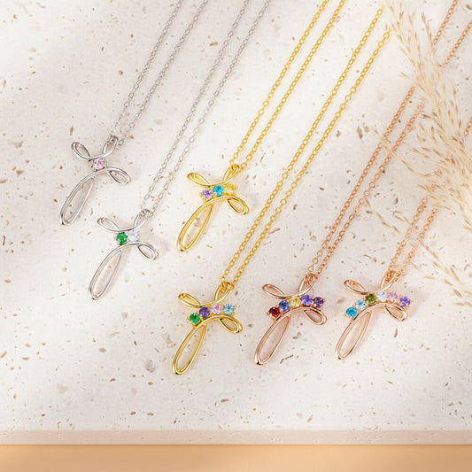 Combined Birthstones Cross Necklace