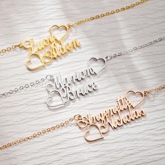Custom Double Name & Heart Necklace