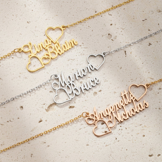 Custom Double Name & Heart Necklace