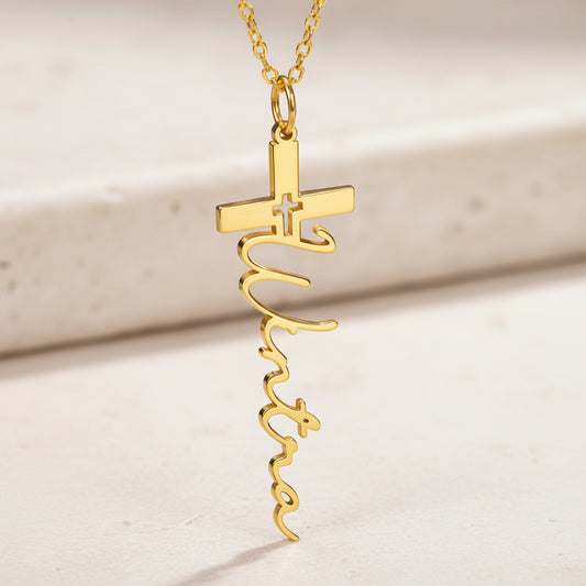 Custom Cross Name Necklace