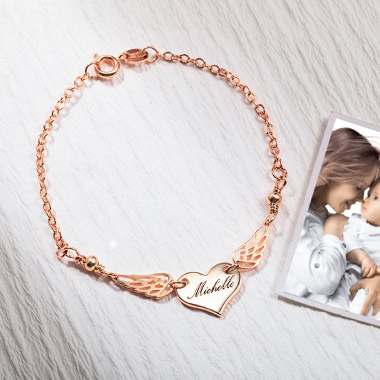 Custom Angel Heart Engraved Bracelet