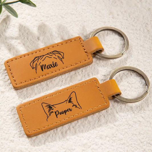Personalized Leather Pet Name Keychain