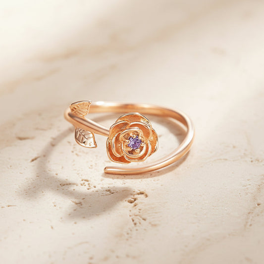 Personalized Birth Flower Ring with Birthstone
