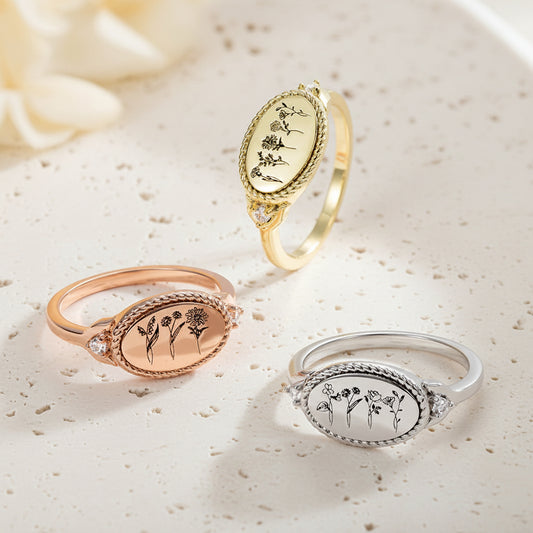 Custom Combined Birth Flowers Ring