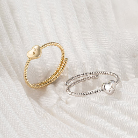 Custom Initial Heart Rope Ring