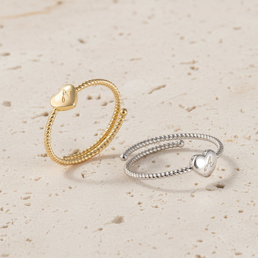 Custom Initial Heart Rope Ring