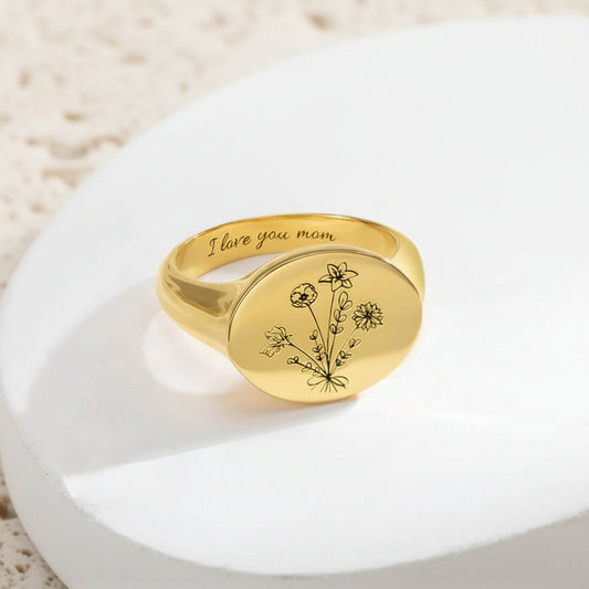 Custom Birth Flowers Bouquet Ring