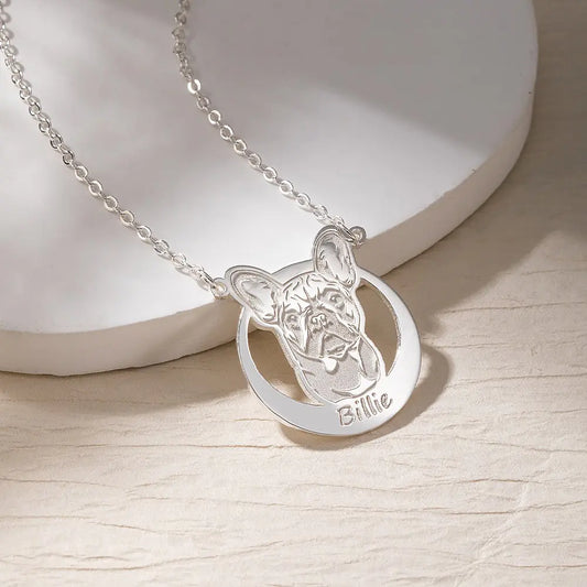 Custom Name Pet Portrait Engraved Necklace