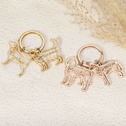 Custom Pet Silhouette Keychain with Name