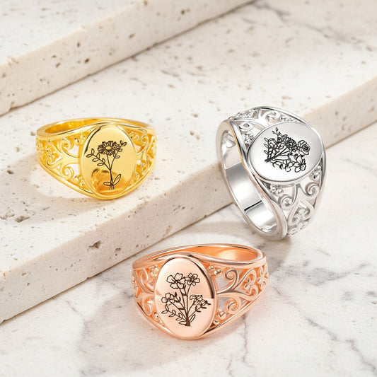 Personalized Birth Flowers Bouquet Ring