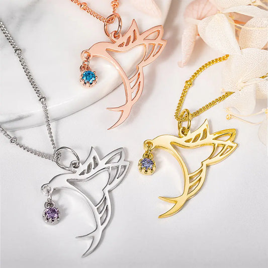 Personalized Birthstone Hummingbird Necklace