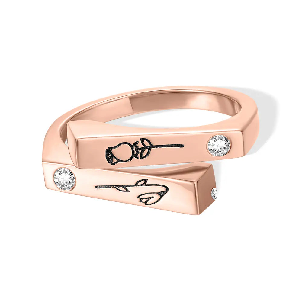 Personalized 2 Birth Flowers & Birthstones Ring