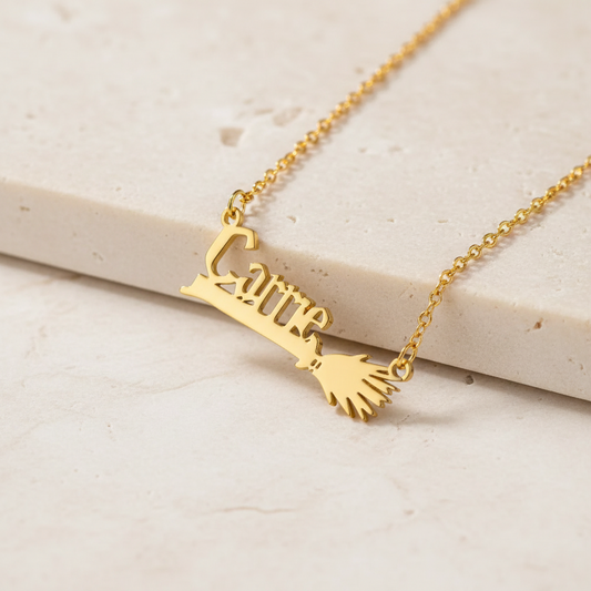 Custom Name Witch Broom Necklace