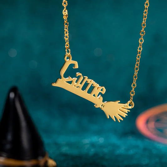 Custom Name Witch Broom Necklace