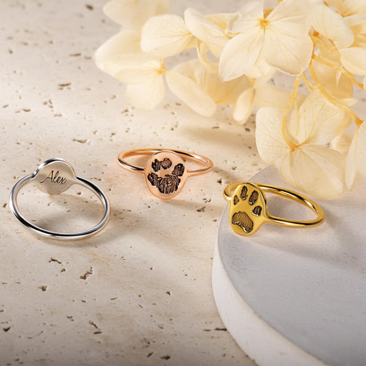 Custom Engraved Paw Print Ring