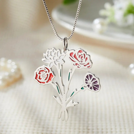 Custom Combined Birth Flowers Bouquet Necklace