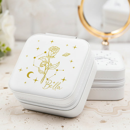 Custom Birth Flower Zodiac Leather Jewelry Box
