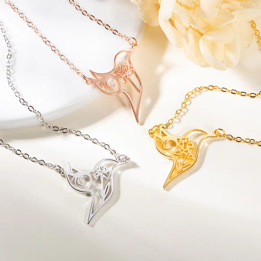 Custom Birth Flower Hummingbird Necklace