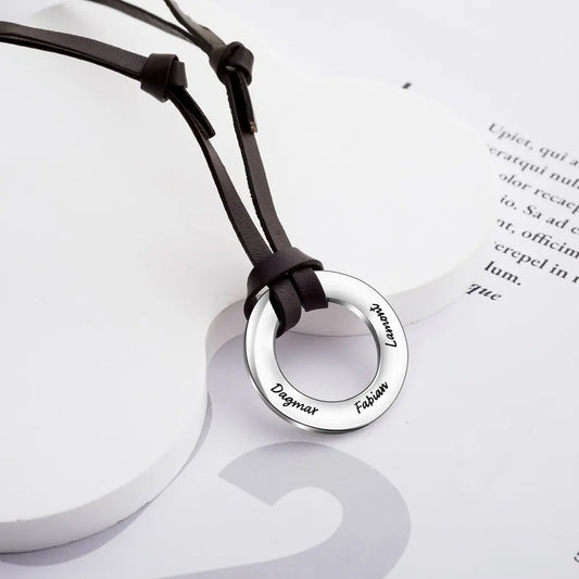 Custom Engraved Name Circle Pendant Necklace