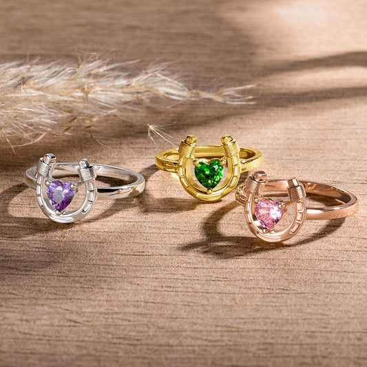 Personalized Lucky Horseshoe Ring with Birthstone