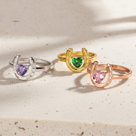 Personalized Lucky Horseshoe Ring with Birthstone