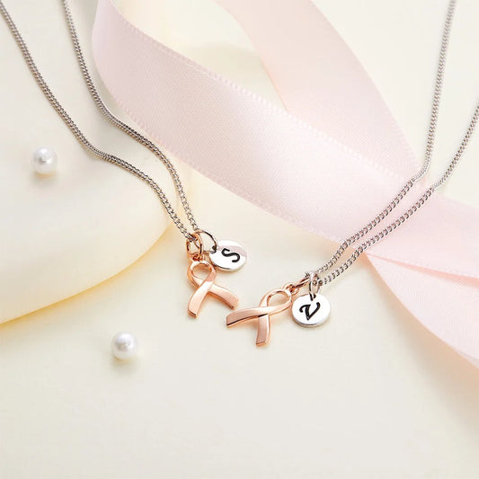 Personalized Initial Breast Cancer Necklace