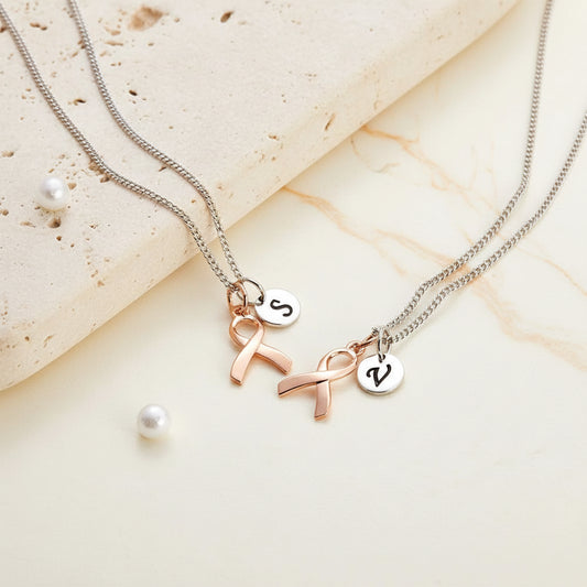 Personalized Initial Breast Cancer Necklace