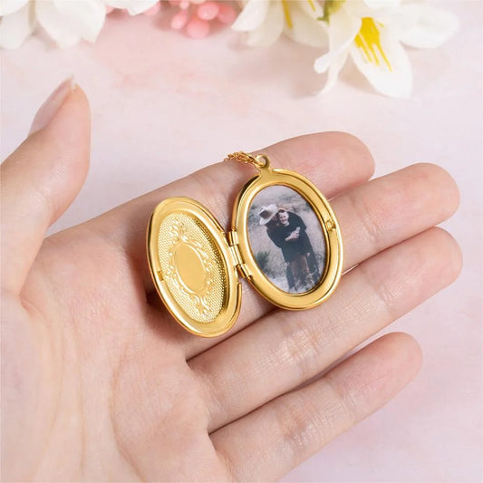 Custom Birth Flower Oval Locket Necklace with Photo