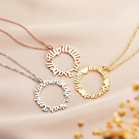 Combined Names Circle Pendant Necklace