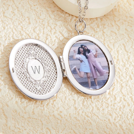 Personalized Photo & Initial Birth Flower Locket Necklace