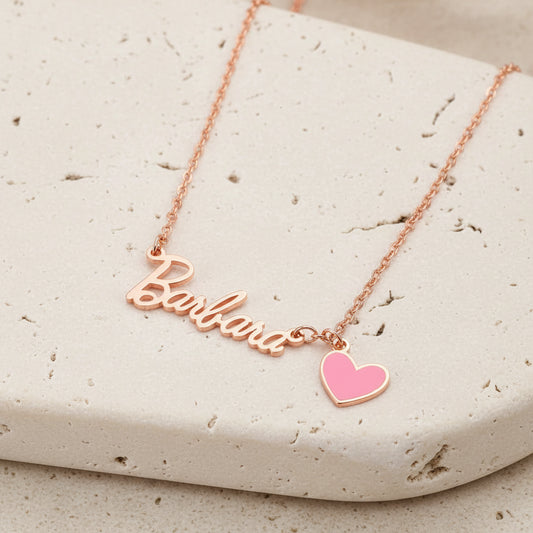 Personalized Name Necklace with Pink Heart