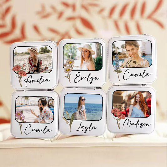 Personalized Photo & Name Birth Flower Jewelry Box