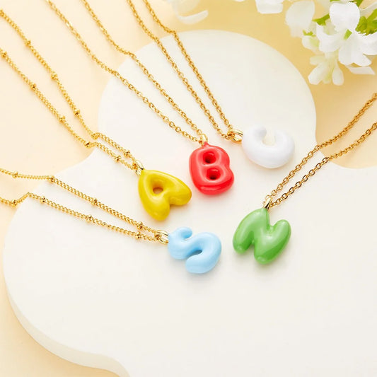 Personalized Colorful Bubble Letter Necklace