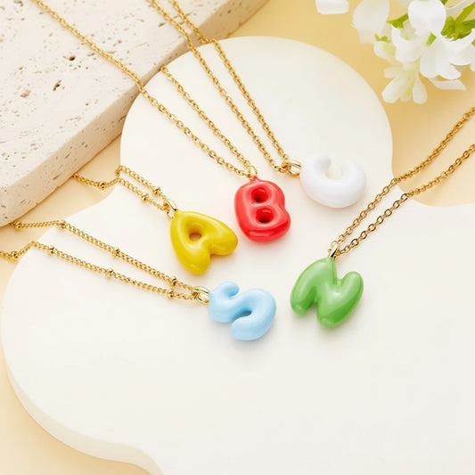 Personalized Colorful Bubble Letter Necklace