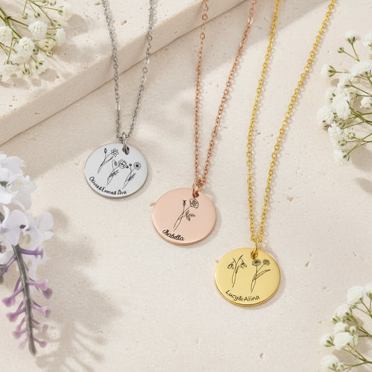 Dainty Combined Birth Flower Coin Necklace