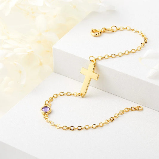 Custom Birthstone Cross Bracelet