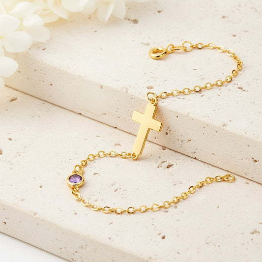 Custom Birthstone Cross Bracelet
