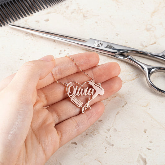 Personalized Hairdresser Heart Necklace with Name