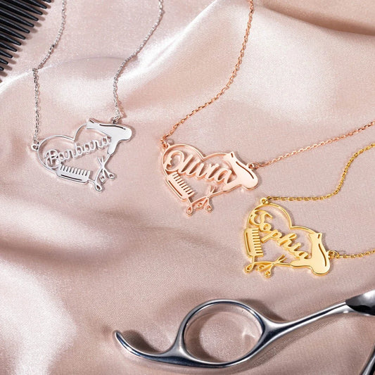 Personalized Hairdresser Heart Necklace with Name
