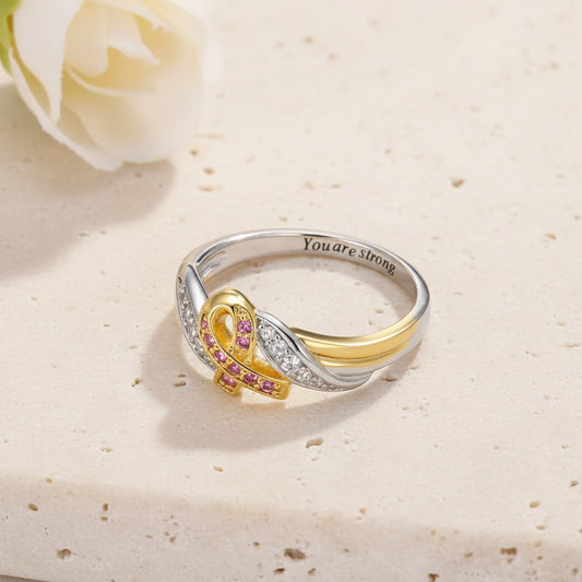 Custom Engraved Breast Cancer Awareness Ribbon Ring