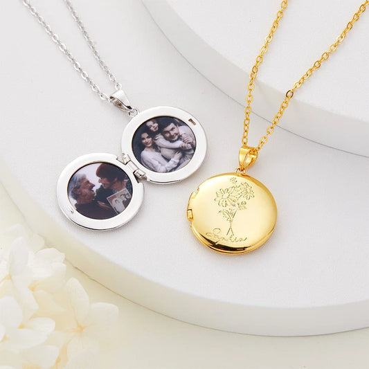 Custom Name Birth Flower Locket Necklace