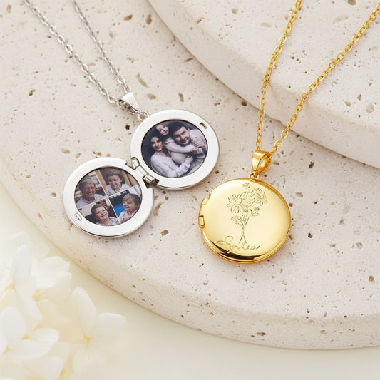 Custom Name Birth Flower Locket Necklace