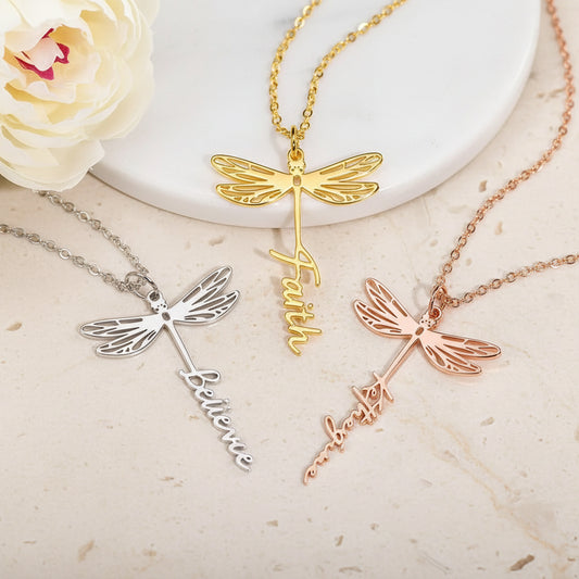 Custom Name Dragonfly Necklace