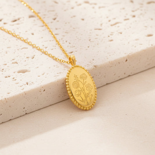 Personalized Engraved Birth Flower Bouquet Necklace