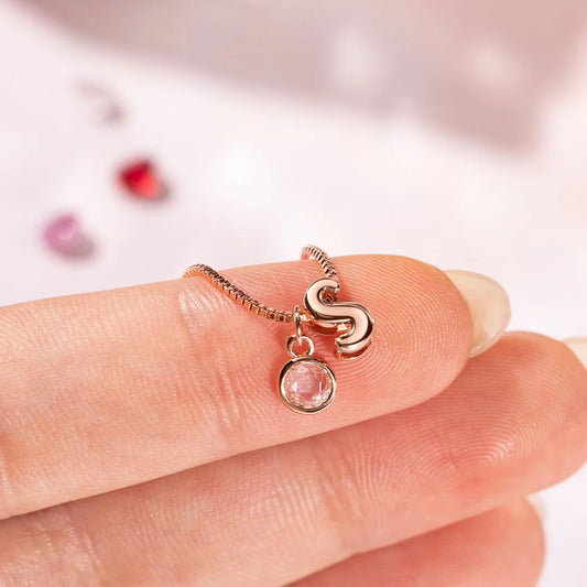 Custom Bubble Initial Birthstone Necklace