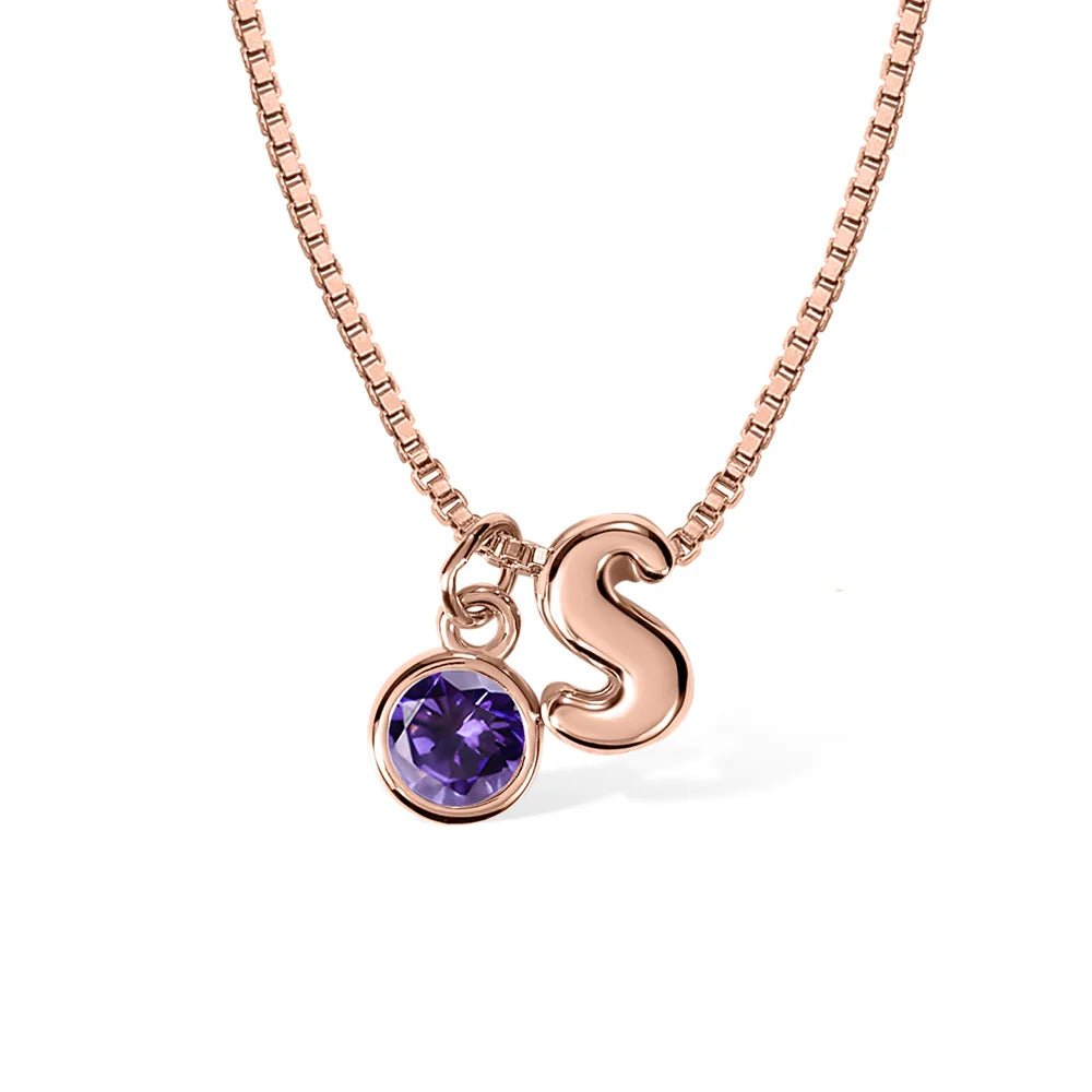 Custom Bubble Initial Birthstone Necklace