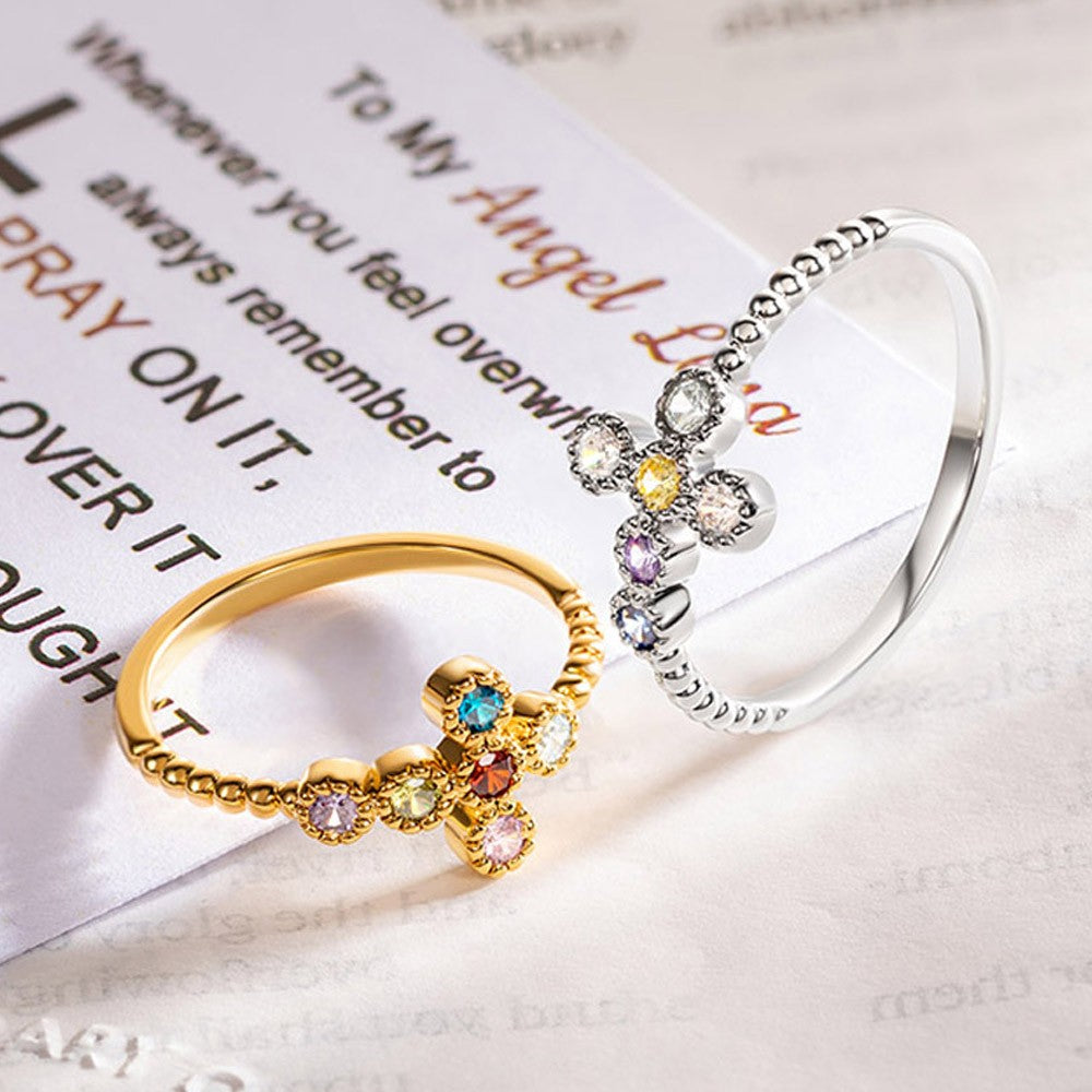 Custom 1-6 Birthstones Cross Ring